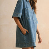 V-NECK DENIM TUNIC DRESS