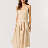 Smocked back Halter Pleated Midi Dress (Available for Pre Order)