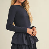 Boat Neck Tiered Ruffle Dress