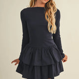 Boat Neck Tiered Ruffle Dress