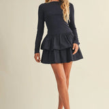 Boat Neck Tiered Ruffle Dress