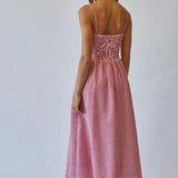 Sweet Escape Picnic Bow Dress in the color Milk Tea Tan
