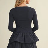 Boat Neck Tiered Ruffle Dress