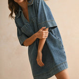 V-NECK DENIM TUNIC DRESS