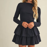 Boat Neck Tiered Ruffle Dress