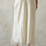 Floral Satin Lace Trim Midi Skirt (Available for Preorder Arriving end of June)