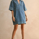 V-NECK DENIM TUNIC DRESS
