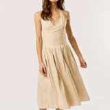 Smocked back Halter Pleated Midi Dress (Available for Pre Order)