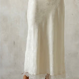 Floral Satin Lace Trim Midi Skirt (Available for Preorder Arriving end of June)