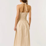 Smocked back Halter Pleated Midi Dress (Available for Pre Order)