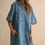V-NECK DENIM TUNIC DRESS
